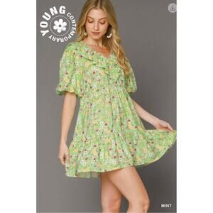 Umgee - Floral Print Boho Mini Dress - Small